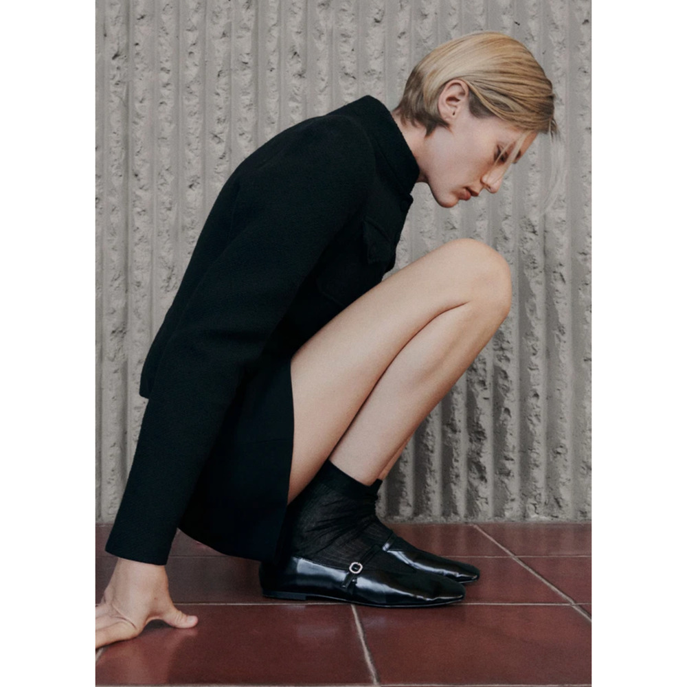 NEW MANGO MNG BLACK PATENT LEATHER EFFECT SQUARE TOE BALLET FLATS SZ 37 US 6.5 - Picture 8 of 9